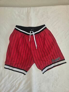 Ball Is Life Red Black Striped Basketball Shorts